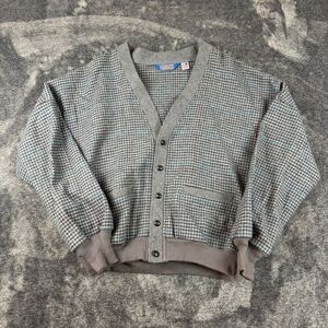 Vtg Pendleton 100% Virgin Wool Herringbone Cardigan Men's L Pockets Gray USA*